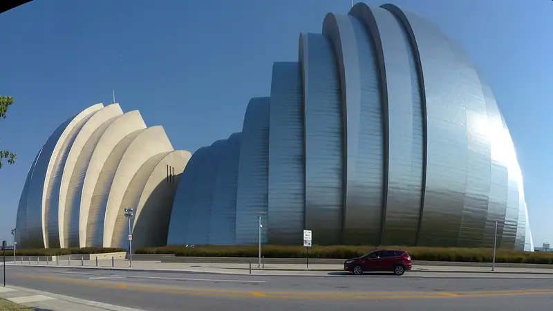 The silver shells of the Kauffman Center for the Performing Arts