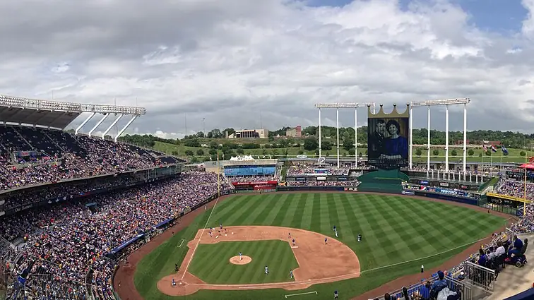 A baseball game at Kauffman Stadium