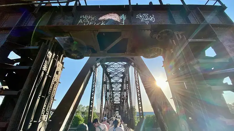 Walking out on the rusted Rock Island Bridge
