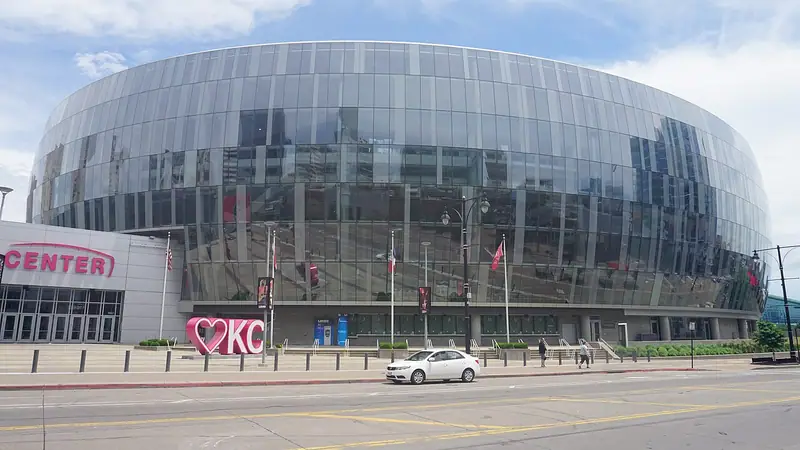 The curved glass front of T-Mobile Center downtown